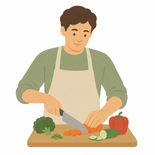 Flat illustration of a man chopping vegetables