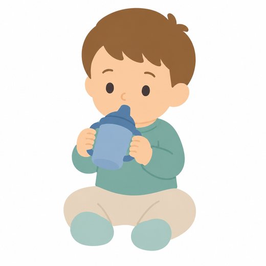 Flat illustration of a child drinking from a cup